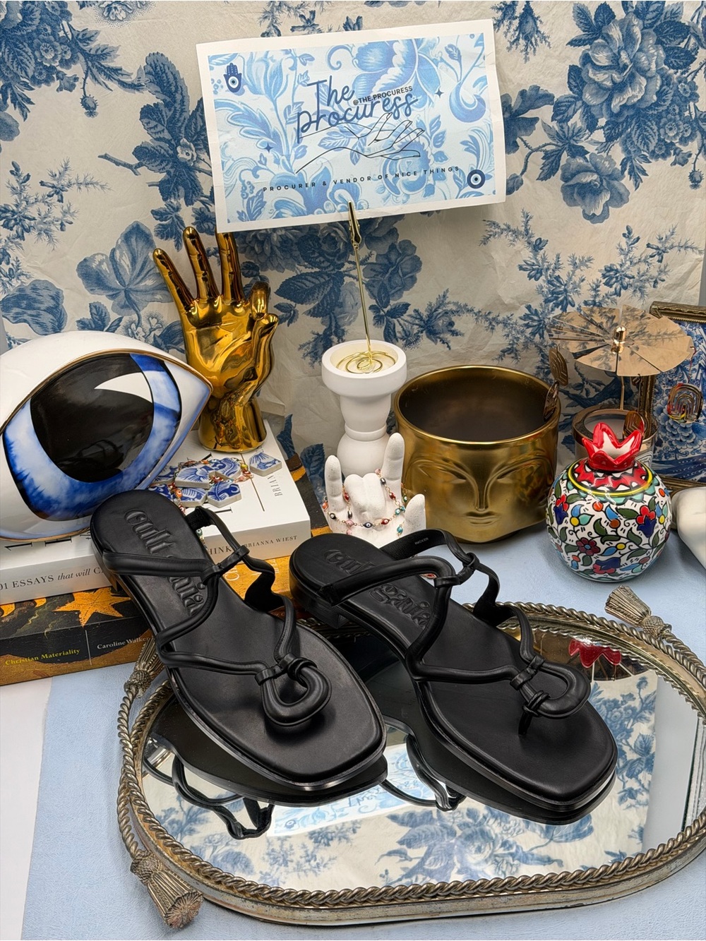 🆕 CULT GAIA 🧿 NWOB Estee Flat Leather Sandal, Black - Sz 37 US 7 - Picture 2 of 13